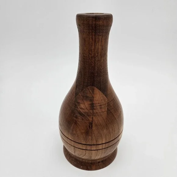 Hand Crafted Turned MCM Hardwood Vase Signed by Artist - Handcrafted Natural - Picture 1 of 14
